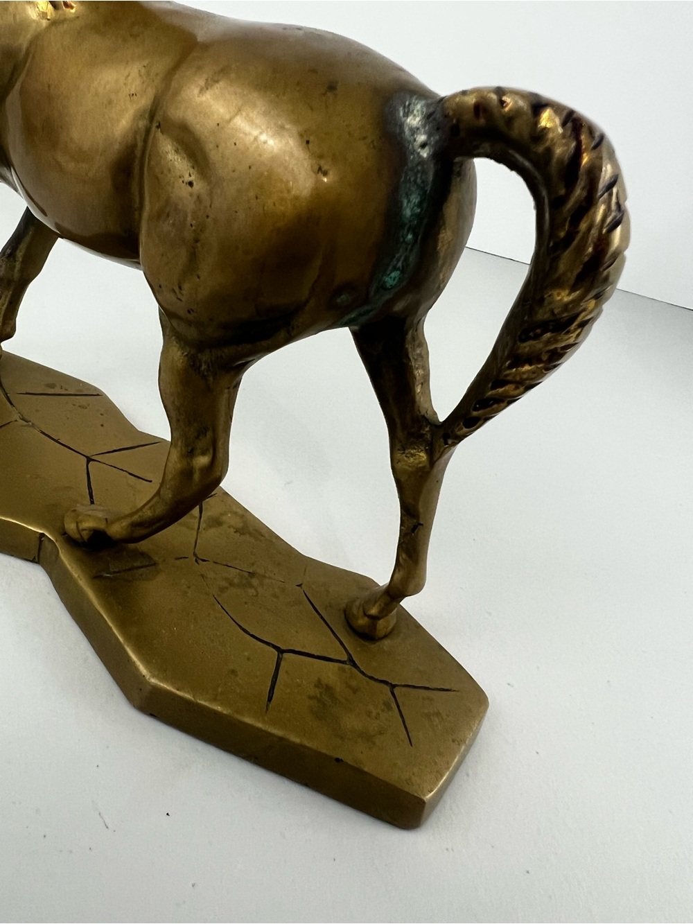 Vintage Solid Brass Horse Statue Red Rhinestone Eyes Mid Century Decor - Picture 9 of 13